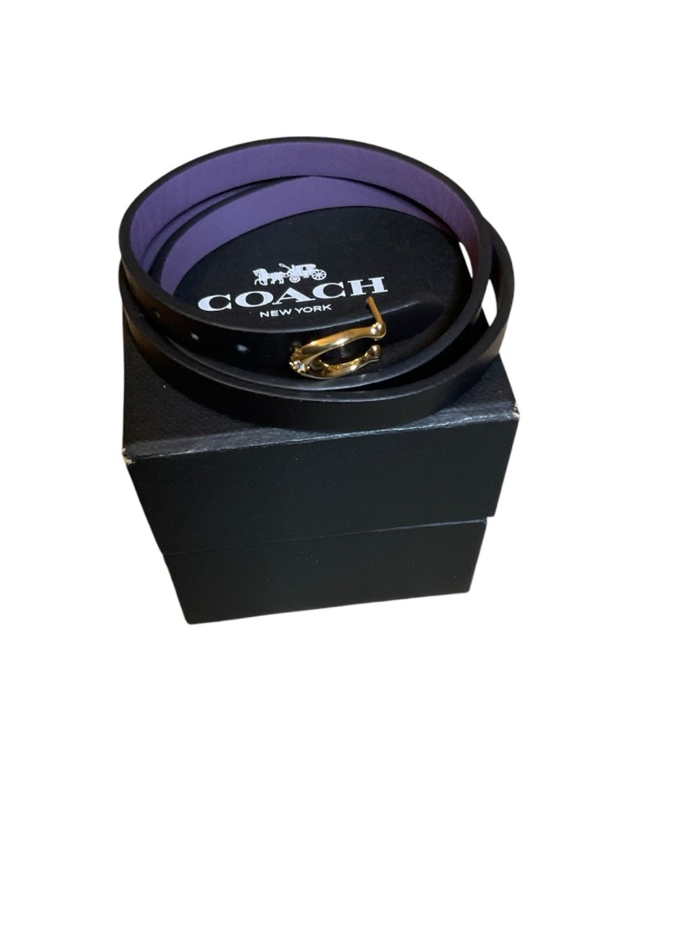 Coach Black Leather Double-Wrap Bracelet Reversible to Purple